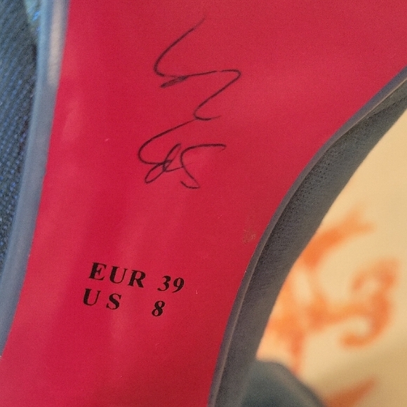 Blue Floral Peep-Toe Women's Shoes 8 - Picture 5 of 5